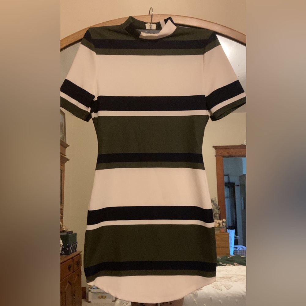 J.O.A striped green and navy fitted dress